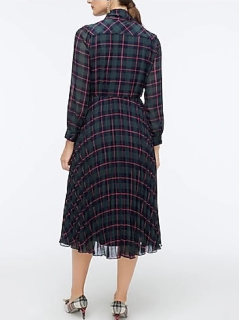 J. Crew Pleated A-line Dress in Black Watch Tartan 12 - Picture 4 of 10